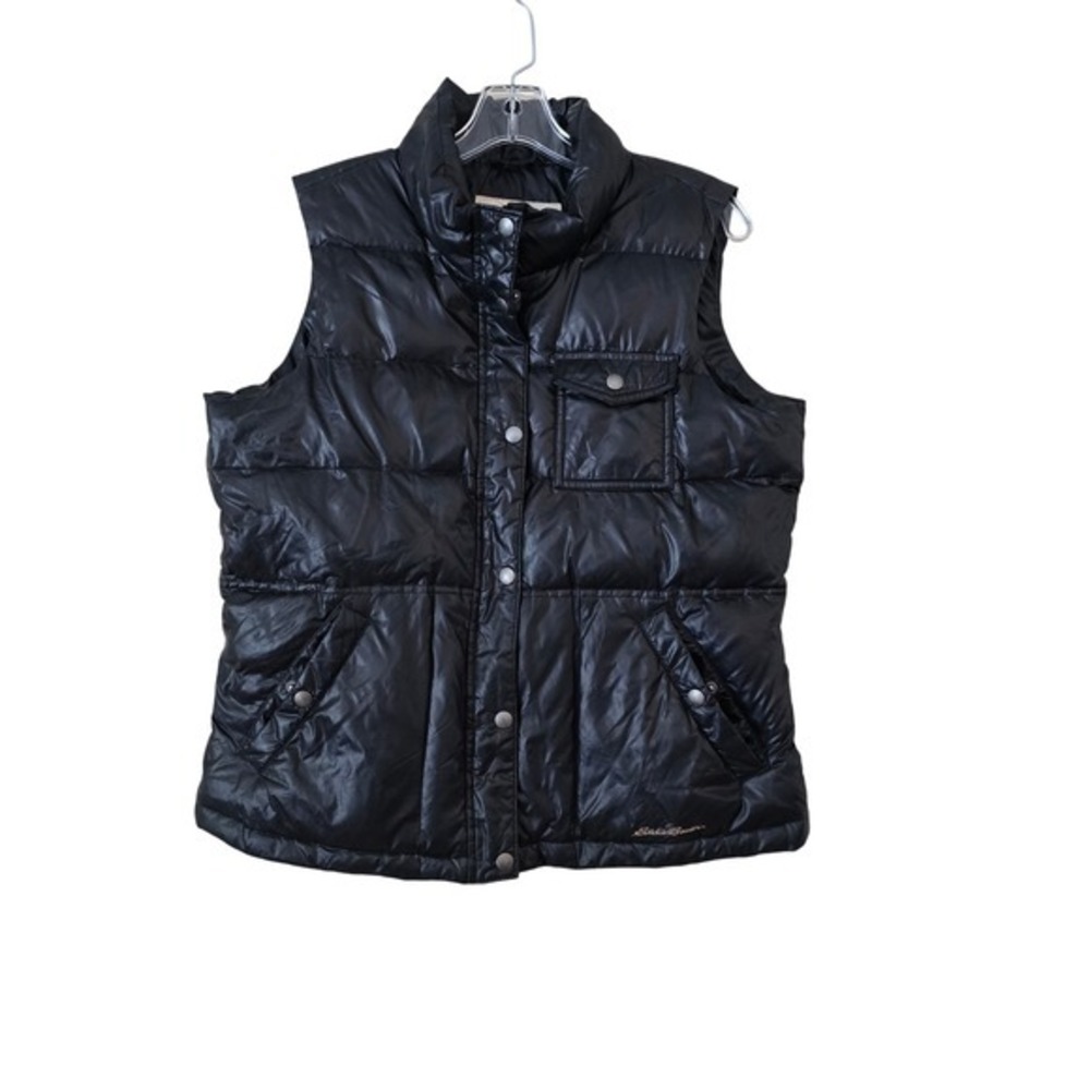 Eddie Bauer Womens Black Quilted Puffer Vest Goose‎ Down Sleeveless Jacket Large